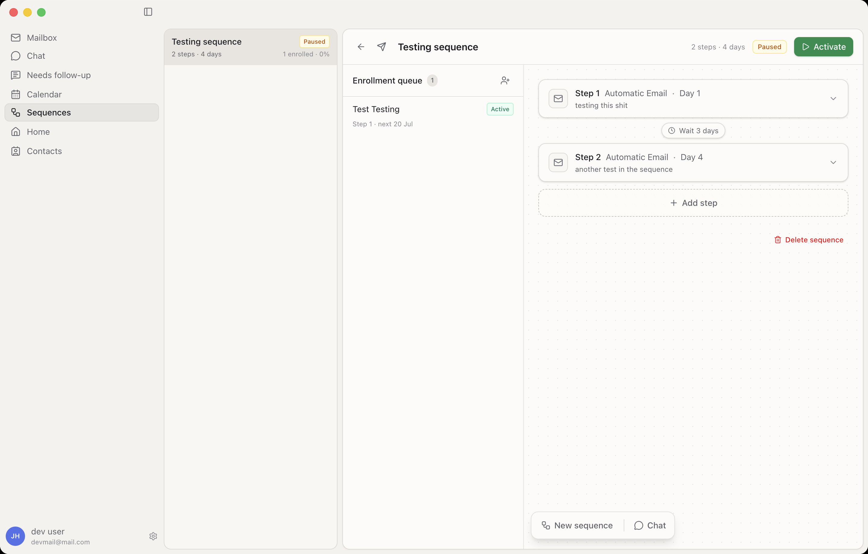 A Post sequence with automatic email steps and waits